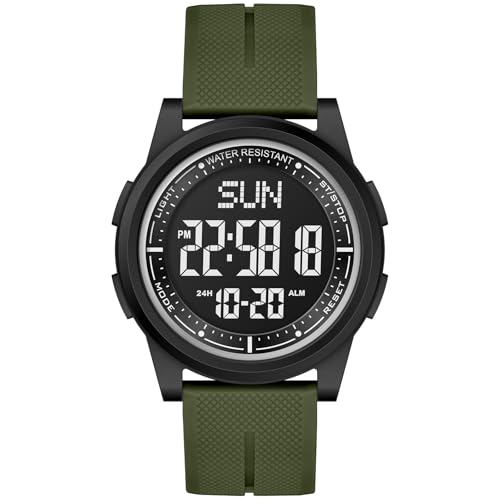 WIFORT Relojes para hombre impermeables para deportes, reloj digital para hombres, ultradelgado y visión de ángulo amplio, reloj militar, cuenta regresiva, doble zona horaria, tiempo dividido
