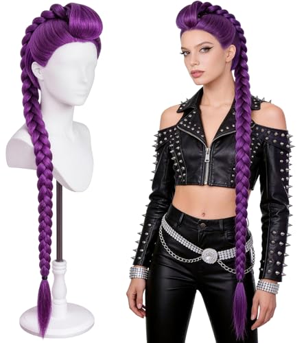 ASINWIN 43.3 Inch Purple Braided Ponytail Wig Anime Cosplay Hair Extension
