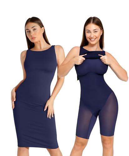 Image of Popilush Shapewear Dress Tummy Control Midi Work Dresses for Women Office Elegant Sleeveless Boat Neck Pencil Dress