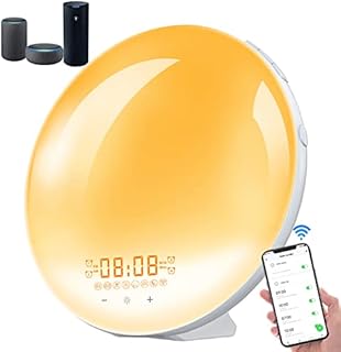 Sunrise Alarm Clock, Wake Up Light Digital Alarm Clock with 7 Colors, WiFi Smart Alarm Clock with APP/Voice Control, 4 Alarms, FM Radio, Sleep Aid, Bedroom Digital Clock for Home Decor, Adults Kids