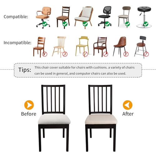Image of YISUN Waterproof Chair Seat Covers Set of 4, Pu Leather Dining Room Chair Covers, Stretch Chair Cover for Dining Room Chair Protector Slipcover for Kitchen, Hotel (4, Pu Pale Beige)