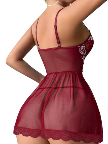 Image of Lilosy Sexy Garter Belt Mesh Lace Babydoll Lingerie Dress Set with Thong