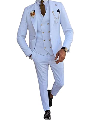 Ensemble Costume Homme Complet avec Veste Col Pointu Pantalon Long et Gilet Croisé