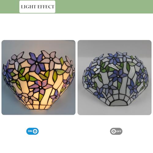 Image of Purple Flower Tiffany Style Wall Sconce, Classy Stained Glass Wall Light, Decorative 12 Inches Wall Light Fixtures for Hallway Stairway Bedroom (A)