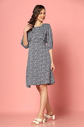 Image of Leriya Fashion Dresses for Women | Fancy Rayon Zig Zag Printed Faux Wrap Western Dress | Fit & Flare Knee Length Dresses for Girls | Loose Narrow Elastic Cuffs Sleeves