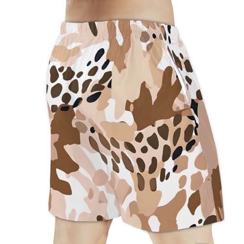 Men's Swim Trunks Size S Camouflage Leopard with Mesh Lining Soft Breathable Quick Dry Beach Shorts Coffee Color3
