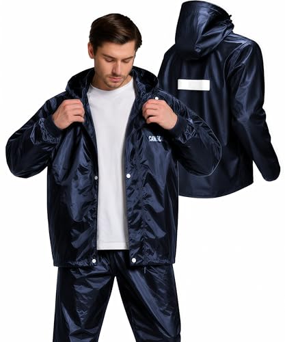 Image of Mens Raincoat Suit with Pant Set Royalia Series | Waterproof Lightweight Breathable Rain Wear | Strong Stitching, Elastic Cuff & Waterproof Zipper Raincoat for men waterproof