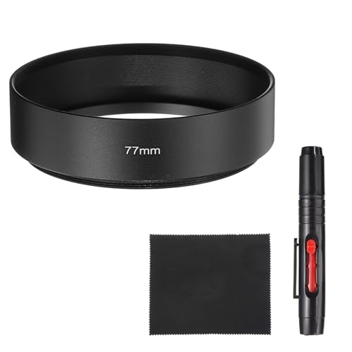 Image of PATIKIL Lens Hood Shade, 77mm Mid-focus Mount Standard Screw-in Metal Camera Cap Shade with Cleaning Cloth and Cleaning Pen, Black