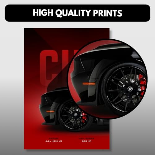 Image of Dodge Challenger Poster Split Design Car Posters | 3 A3 Sized Dodge Challenger Cars Poster for Wall | Large Size (89 x 42 cm) Muscle Cars Wall Decor | Muscle Car Posters for Room (B 050)