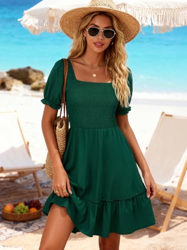 Image of Berydress Womens Summer Smocked Sun Dress Pockets 2026 Square Neck Dresses