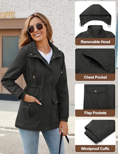 Vancavoo Übergangsjacke Damen Jacke Outdoor Kurzmantel Frühjahr Elegant Frühjahrsjacke Leichte Gefütterte Winterjacke Baumwolle Parka mit Kapuze mit Kordelzug für Frühling Sommer Herbst,Grau,M