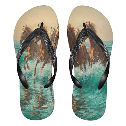 Burbuja Horses Galloping in The Sea Flip Flops for Women Men, Soft Thong Sandals Rubber Slippers for Pool Beach Essentials