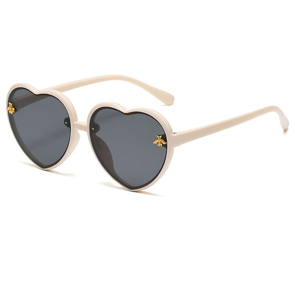 JINHUIBBA Kids Heart shaped Sunglasses Cute Bee Frame Age 3-10 UV400 Protection Fashion Sunnies for Outdoor Summer