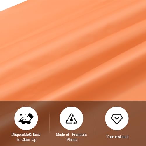 Image of tujol Orange 6 Pack Plastic Table Cloth 54 inch x 108 inch, Disposable Tablecloths Rectangle Table Cover, Plastic Tablecloths for Parties