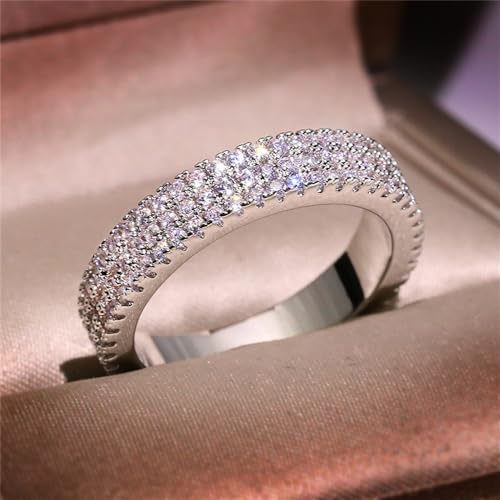 925 Sterling Silver Shiny Full Diamond Gemstone Ring Cubic Zirconia Rings CZ Diamond Multi Row Eternity Engagement Wedding Band Ring for Women HM473 (US Code 9)4