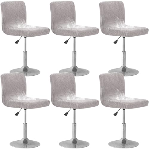 Juego de 6 fundas impermeables para taburetes de bar con respaldo bajo, lavables, cuadradas, protector de silla de respaldo corto, color gris claro, perfecto para muebles de cocina y comedor.