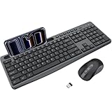 Wireless Keyboard and Mouse Combo, 2.4G Full Size Silent Keyboard with Phone Holder Slot, 3 Level DPI＆Quiet Click Mouse, OMOTON Ergonomic Cordless Keyboard Mice for Computer/Laptop/Windows (BlackGrey)