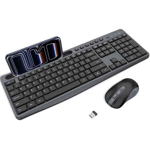 OMOTON Wireless Keyboard and Mouse Combo 2.4G Quiet Set with Phone Holder