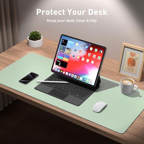 Image of Aothia Large PU Leather Desk Pad Protector - Non-Slip Mouse Pad & Writing Mat for Office /Home, Waterproof, Easy to Clean (23.6 inch x 13.7 inch, Aqua)