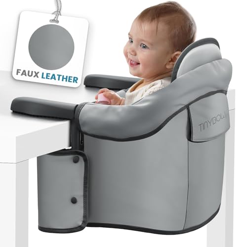 Image of Elegant Faux Leather Hook-On High Chair - Portable, Clip-On for Travel, Suitable for Babies