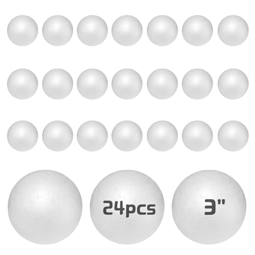 Small Styrofoam Balls 3 Inch 24PC White Foam Balls for Crafts Giant Foam Balls Smooth Solid Round Balls for Arts and Craft Project as Christmas DIY Ornaments (Styrofoam Balls 3in-24pc)