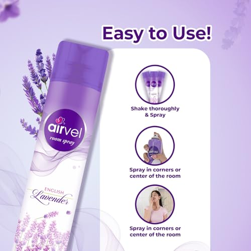 Image of Airvel Lavender Fragrance Spray Pack of 2 (217ml each) | Non-Toxic, Safe | Long-Lasting Bathroom Freshener Spray for Toilet & Room