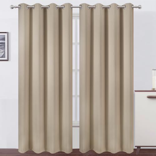 Image of LEMOMO Blackout Curtains 66 x 95 inch /Khaki Curtains Set of 2 Panels /Thermal Insulated Room Darkening Bedroom Curtains