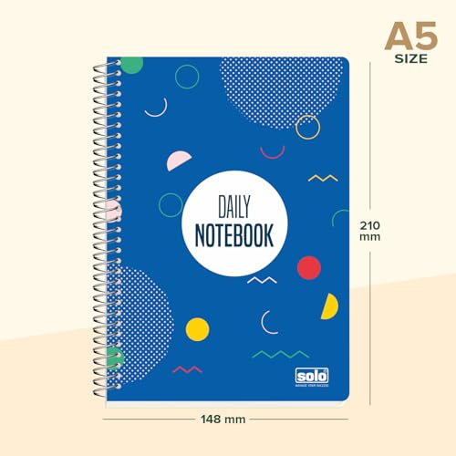 Image of SOLO Premium Spiral Notebook - Pack of 8 | A5 Size (14.8 x 21 cm) | 80 Ruled Pages | Attractive Full UV Cover | Durable & Lightweight | Ideal for College Students, School & Professionals