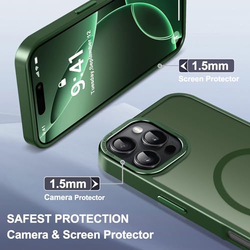 Newfuture Designed for iPhone 16 Pro Case with Magnetic [13 FT Military Drop Protection] [Compatible with Magsafe] Slim Translucent Matte Shockproof with Anti-Fingerprint Phone Case,Dark Green — view 6