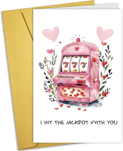 HCIU6YGQ Cute Jackpot Valentines Day Card for Him Her, Romantic Valentine's Day & Wedding Anniversary Card Gift for Husband Wife Boyfriend Girlfriend Partner, Lovely I Love You Gift for Couple Spouse