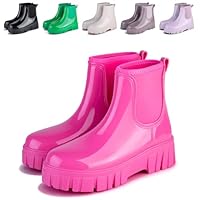 Womens Rain Boots Ankle Waterproof Garden Shoes Fashion Wellington Rubber Rainboots Slip-Resistant Work Shoes for Outdoor Work Rose US 9 Women EU 40