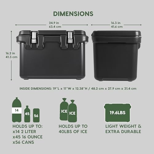 Image of IRIS USA Hugel 44 Qt Cooler, Metal Buckle, Leak Resistant, Rotomolded, Gray | Bungee straps for ice pack storage, Heavy Duty, Molded Handles, Portable, Vacuum Insulation