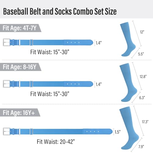 Image of Baseball Socks and Belt for Youth Adult Softball Socks Combo Elastic Waist Belt for Men Kids Boys Girls Women JASGOOD