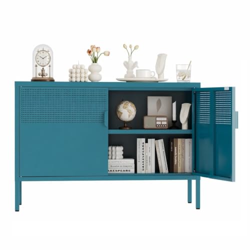 Image of Metal Storage Cabinet,2 Door TV Stand, Metal Mesh Accent Cabinet