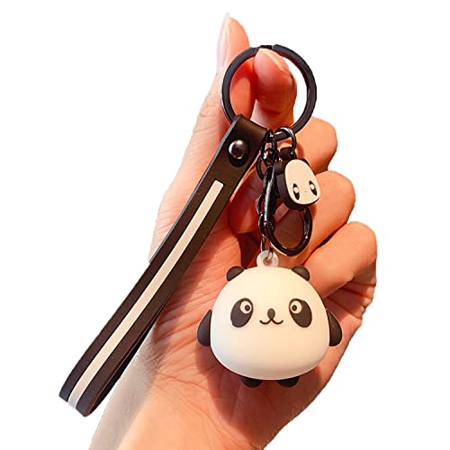 Shining crown Moda Panda portachiavi, auto bambola pendente, simpatico cartone animato orso zaino per coppie, Nero , M