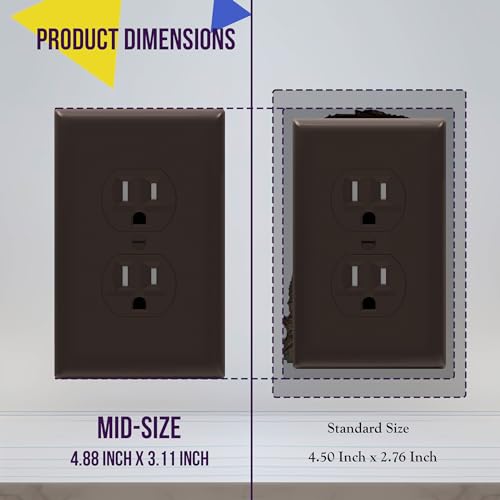 Image of ENERLITES Duplex Receptacle Outlet Wall Plate, Gloss Finish, Midway Size 1-Gang 4.88 inch x 3.11 inch, Unbreakable Polycarbonate Thermoplastic, UL Listed, 8821M-BR-10PCS, Brown (10 Pack)