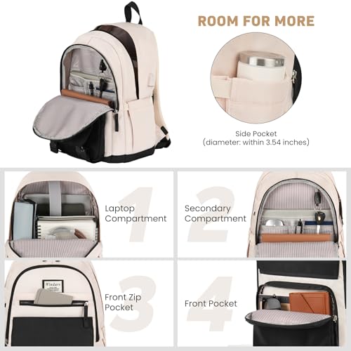 Image of WINDARS School Backpack with Lunch Box for Teen Girls, Cute College Backpacks for Women Students Aesthetic Bookbag Large 15.6 Inch Laptop Bag Middle School Travel Back Pack (Black Beige-3 Pcs)