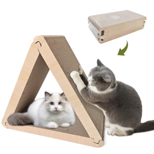 Arbre à chat vertical à 3 côtés avec griffoir triangulaire pliable compact de 44 cm