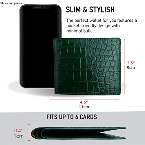 Image of HATA Green Black Bifold Wallet for Men, Exotic Billfold with Mixed Leather Interior, RFID Blocking Card Holder, Handmade Gift for Birthday, Anniversary, Father's Day VIMIX-81
