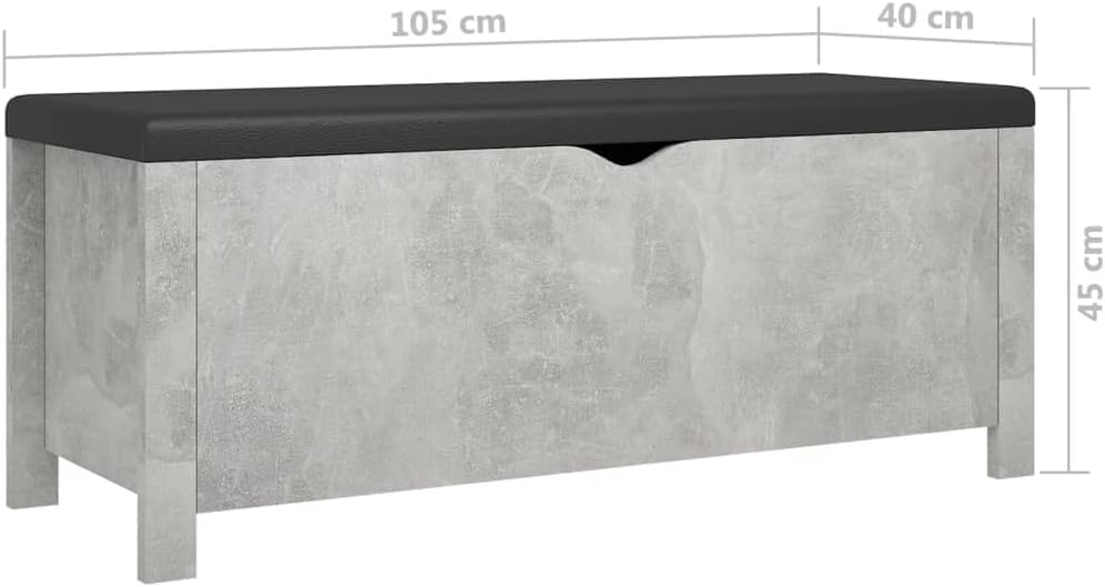Storage Box Concrete Gray Engineered Wood with Cushion 15.7 x 41.3 x 17.7 in Multifunctional Storage Chest for Living Room Bedroom Storage Furniture