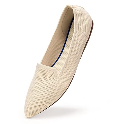 Frank Mully Women's Casual Loafer Flats Slip On Loafer Shoes Comfortable Knit Flat Shoes Classics Pointy Toe Loafer Flats,For Work,Travel Beige, Size 8 #TOP4