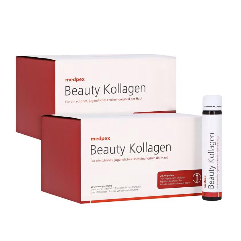 medpex Beauty Kollagen Duo – 2x28 Trinkampullen – Mit Kollagenpeptiden, Vitamin C, Biotin & Zink – Für Hautbild & Kollagenbildung - Nahrungsergänzungsmittel