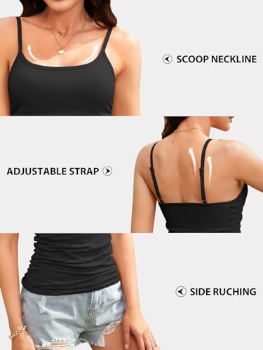 V FOR CITY Ribbed Camisole Tops for Women with Built-in Bra Adjustable Straps Cami Scoop Neck Side Ruched Layering Tanks3