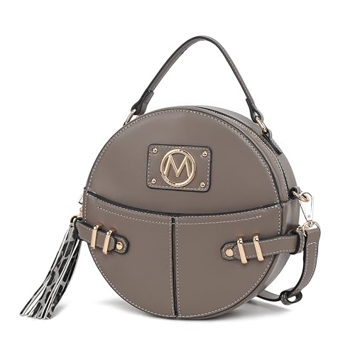 MKF Collection Bolsas transversais redondas para mulheres e bolsas, bolsa de mão de couro PU bolsa carteiro lateral pequena, Gayle Gray, Medium