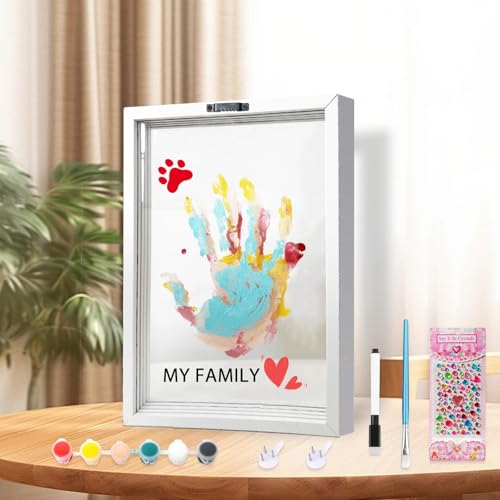 XQC Family Handprint Kit - DIY Craft Keepsake Frame with Clear Boards Family Memory Gift for New Families & Pets (White)