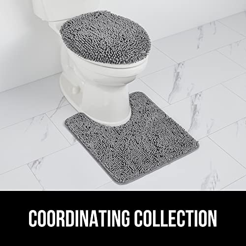 Image of Gorilla Grip Original Shag Chenille Bathroom Toilet Lid Cover, 19.5 x 18.5 Inches Large Size, Machine Washable, Ultra Soft Plush Fabric Covers, Fits Most Size Toilet Lids for Bathroom, Gray