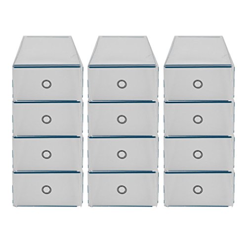 Homgrace 12 Cajas para Zapatos Transparente Plástico, Caja Guardar Zapatos, Calcetines, Juguetes, Cinturones para la organización de su hogar, Oficina