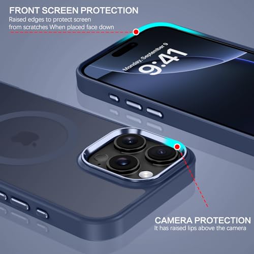 Image of BENTOBEN for iPhone 16 Pro Case [Compatible with Magsafe] Magnetic Matte Phone Case iPhone 16 Pro Translucent Slim Thin Shockproof Women Men Protective Cover Cases for iPhone 16 Pro 6.3 inch, Navy Blue