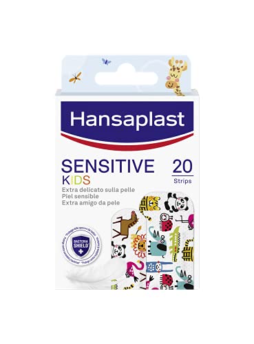 Hansaplast Apósitos Sensitive Kids para niños con animales, parches para piel sensible hipoalergénicos y fáciles de quitar, 1 paquete de 20 unidades en 2 tamaños