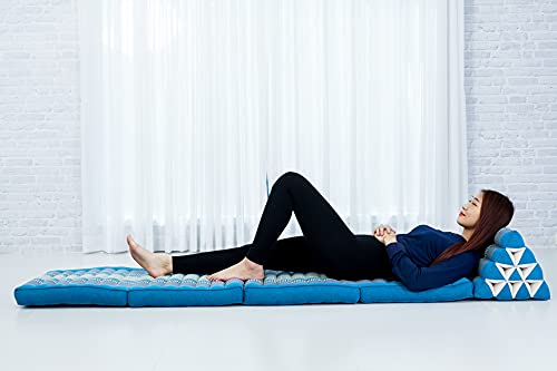 Image of Leewadee Comfortable Japanese Floor Mattress - Thai Floor Bed with Triangle Cushion - Futon Mattress - XL Extra Long Thai Massage Mat, 89 x 20 inches, Light Blue, Kapok Filling